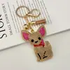 Venta Caliente Transfronteriza Moda Pedrería Chihuahua Perro Llavero Colgante Lindo Animal de Dibujos Animados Encanto para Bolso Llavero de Coche