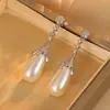 Pendientes Largos de Perla con Forma de Gota de Agua para Mujer, Lujo Accesible y Pendientes de Gama Alta, Aguja de Plata S925, Pendientes Franceses de Moda