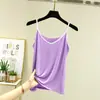 Camisole Feminina de Modal Nova de Verão com Blocos de Cor, Fina, Solta, Decote V, Roupa Íntima, Camada Base Versátil