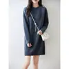 2026 Otoño Invierno Nuevo Estilo Coreano Vestido Suéter Cuello Semi Alto Jersey de Punto Largo Medio Capa Base Ropa Exterior Vestido de Punto Falda
