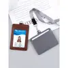 Porta credencial de trabajo cuidadosamente seleccionado, Porta credencial de cuero genuino, Doble ranura para tarjetas, Insignia de trabajo con cordón, Soporte, Insignia escolar para estudiante, Tarjeta de comida para hombre