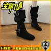 Botas retro de ante de media pantorrilla con aumento interno de altura para mujer, nuevas botas de moda ajustadas sin cordones, punta fina y tacón de bloque, otoño e invierno 2026