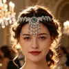 Joias de metal de luxo europeias e americanas para mulheres, colar de sino com borla redonda de pedra preciosa vintage resistente para uso transfronteiriço, corrente geométrica para testa