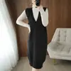Vestido de Otoño 2021 Estilo Universitario Chaleco Largo de Punto Vestido Suelto Hasta la Rodilla Chaleco Elegante Ropa Exterior Estilo Hermana Real