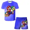 Patrón de impresión digital 3D de trabajador con gorra roja temático de videojuegos, ropa unisex para niños, conjunto casual de dos piezas de dibujos animados