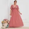 Ropa de Mujer Europea y Americana Primavera y Verano Cuello en V Mangas Acampanadas con Lentejuelas Estilo 2026 Vestido Elegante de Gasa Talla Grande Vestido Largo