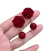 Brincos de Pérola Rosa Veludo Vermelho Estilo Novo para Mulheres, Brincos Versáteis de Moda Vermelhos com Contas Retro de Alta Qualidade para Mulheres