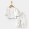 Conjunto de Gaze para Bebê, Roupas de Casa para Bebê, Tops e Calças de Fibra de Bambu de Manga Longa, Roupas de Verão com Ar Condicionado para Crianças Meninas