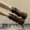 Botas de cowboy western de couro macio com sola grossa marrons Maillard empilhadas mulheres 2026 Outono nova chegada botas para perna de calça Botas Martin