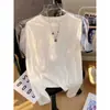 Camiseta de manga larga para mujer, cuello redondo, hombro normal, 100% algodón, nueva moda 2026, top elegante de color café, camiseta básica para otoño