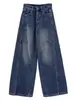 Jeans Ripped Retro Americano Scimitar para Mulheres, Design Outono e Verão, Calças de Pierna Larga Sickle Soltas e Emagrecedoras Comprimento Total
