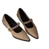 Otoño 2026 Nuevo Estilo Perla Metálico Correa Única Corte Bajo Punta Puntiaguda Gamuza Mary Janes Suela Suave Zapatos Planos Cómodos