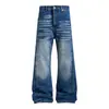 Pantalones de mezclilla lavada estilo retro americano para hombre, estilo hippie, modernos, holgados, casuales, desgastados, ligeramente acampanados