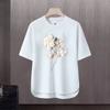 Camiseta de manga corta para hombre, marca de moda de verano, suelta, de cinco puntos, manga, 2024, nueva camiseta con estampado simple de Internet Ins.