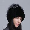 Mulheres Inverno Novo Europeu e Americano Moda Quente Engrossado Lã Chapéu Rex Pele de Coelho Chapéu Cinto de Malha Flor Lateral Chapéu