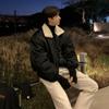 MYQ Abrigo de Solapa de Alta Gama Acolchado de Algodón para Hombre Invierno Holgado Lana de Cordero Cálido Estilo Coreano Moderno Ripper Hermoso Abrigo Acolchado de Algodón