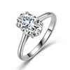 Anillo de plata S925 ovalado con moissanita de cuatro puntas, forma de huevo de paloma, color D, alta claridad, anillo de compromiso de la fábrica de origen