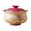 Tazón de Porcelana Azul y Blanca con Tapa Roja del Fabricante, Taza de Té Individual de Cerámica, Tazón de Té 'Sueño Flotante de Flor de Cerezo' con Tapa, Juego de Té Kung Fu de Alta Gama
