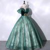 Exame de Arte Vocal Performance de Piano Bel Canto Performance Solo Vestuário Veludo Verde Escuro Moda Vestido de Noite Feminino Apresentadora