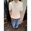 Camisa Polo de Punto Retorcido Estilo Retro Americano, Manga Corta de Verano para Hombre Estilo Old Money, Camiseta de Hombro Normal, Manga Media Cleanfit