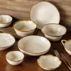 Serie Kraft Amarilla Cerámica Estilo Japonés Tazones y Platos para Comedor para Uso en Casa, Tazones para Fideos, Platos, Vajilla Esmaltada en Horno para Exportación Transfronteriza