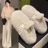 Nuevas Pantuflas de Felpa Otoño/Invierno 2026 para Mujer, de Poner, de Moda para Exteriores, de Punta Cerrada, Pantuflas de Algodón a Media Caña, Zapatos Peludos