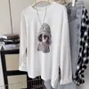 Camiseta redonda de manga comprida com estampa de cachorrinho estilo retrô americano para mulheres, blusa básica da moda para primavera e outono, modelagem solta para cobrir a barriga