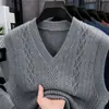 Chaleco de Punto para Hombre con Cuello en V Anti-pilling Otoño Invierno Estilo Nuevo Sin Mangas Cárdigan Casual Cálido Color Sólido Chaleco