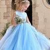 Aliexpress Vestido Azul Infantil Elegante Vestido de Princesa 2026 Comercio Exterior Europeo y Americano Vestido de Pasarela para Actuación de Piano de Niñas
