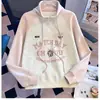 Blusa de Meio Zíper Soltinha Emagrecedora Doce para Primavera e Outono Novo Estilo 2025 Sudadera de Manga Longa com Gola Alta Estilo College para Meninas e Mulheres
