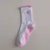 Meias Esportivas para Mulheres, Meias para Fitness Yoga, Profissionais Antiderrapantes com Bordado de Coração de Renda Personalizadas para Pilates Meia-Canela para Mulheres