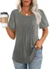 Camiseta Feminina de Cor Sólida com Gola Redonda, Plissada e Solta - Verão 2026 - Camisa Básica - Mais Vendida no Site Independente da Amazon