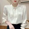 Nuevo top tradicional estilo chino, nuevo modelo de primavera, camiseta de manga larga con botones decorativos, diseño único, blusa elegante y única para mujer