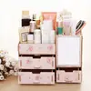 Organizador de cosméticos tipo cajón de madera con espejo y caja de pañuelos, estante de almacenamiento de escritorio de gran capacidad para productos de cuidado de la piel