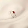 Anillo de plata de ley 925 bañado, moderno, estilo japonés, forma de corazón, piedra roja, para niñas, anillo de corazón abierto simple, elegante y fresco