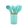 Fábrica en stock, juego de utensilios de cocina de silicona con mango de madera, cubo de almacenamiento, 11 piezas, juego de 12 piezas, cuchara de silicona, espátula, sartén antiadherente, utensilios de cocina