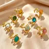 Anillo abierto de acero de titanio retro a la moda con turquesa sintética y piedra natural, sensación de lujo ligero y alta gama, anillo de acero inoxidable que no se decolora