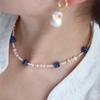 Diseño Pequeño Fresco Hecho a Mano con Cuentas Contraste de Color Vintage Nicho Lapislázuli Lapislázuli Lapislázuli Perla de Agua Dulce Cuenta Cadena para Clavícula Collar