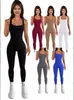 Mono de chaleco sin mangas de color liso para mujer de comercio exterior 2024, mono deportivo ajustado con cuello cuadrado de rosca y espalda descubierta para realzar las caderas