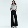 Jeans anchos negros de alta gama para mujer, nuevo estilo de otoño, de cintura alta, corte holgado, adelgazantes, pierna recta, fluidos, pantalones hasta el suelo