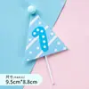 Chapéu Triangular de Bola de Pelo Decorações de Bolo de Aniversário Plug-in Crianças Bebê Um Ano Feliz Aniversário Cartão de Dessert de Confeitaria