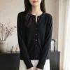 Cardigan de Punto Fino de Lana Redondo de Manga Larga para Mujer, Color Sólido, Holgado, Versátil, con Botones de Colores, Nuevo Otoño/Invierno 2026