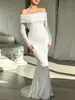 Vestido de novia de estilo europeo y americano, de encaje, manga larga, hombros descubiertos, corte sirena ajustado, 867W, nuevo vestido de novia blanco para la noche