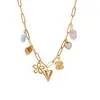 Accesorios de Personalidad de Nicho de Moda y Diseño Creativo, Accesorios Versátiles, Collar con Colgante de Corazón Flor Oro Chapado Perla Piedra Natural