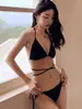 Traje de Baño Nuevo Ins 2024 Bikini Dividido para Mujer Conjunto de Dos Piezas Estilo Hada Sexy Color Sólido con Cordones Traje de Baño para Mujer