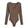 Bodystocking de Manga Larga Acanalado con Cuello en V Profundo Nuevo Otoño 2026 Sexy Adelgazante Sexy Camiseta Base Camiseta Interior