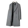 Casaco Masculino de Botão Duplo, Estilo Longo Outono e Inverno, Acima do Joelho, Caimento Ligeiramente Solto, Estilo Jovem de Luxo para Negócios, Gabardine de Lã Feito à Mão, Tendência