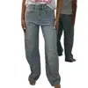 Comércio Exterior Europeu e Americano Amazon Jeans Lavado com Strass Integral Feminino Design Feminino Calça Wide Leg de Cintura Alta Calça Sexy