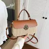 Bolso Cuadrado Pequeño de Moda 2026 Verano Nuevo Estilo Patchwork Bolso de Mujer Estilo Artístico Bolso de Hombro Único Cruzado Bolso de Teléfono de Paja Tejida