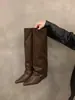 Botas Altas de Tacón Cuña Puntiagudas Estilo Chica Picante 2025 Nuevas Botas Altas Retro de Media Pantorrilla para Mujer